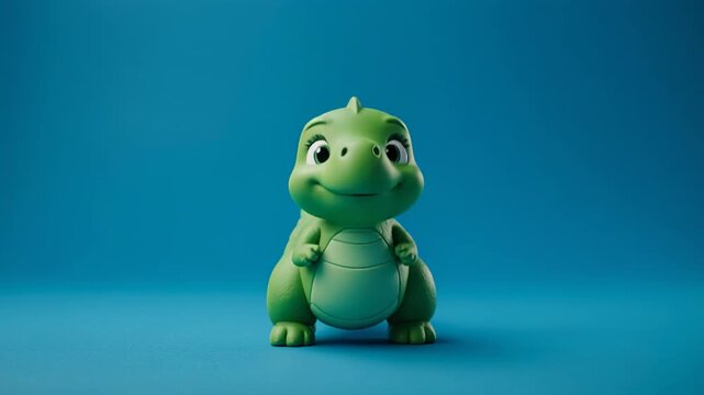 Adorable cartoon dinosaur character with expressive head tilts and subtle movements in a studio setting