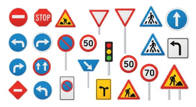 Collection Of Traffic Road Signs And Signals Vector Graphic