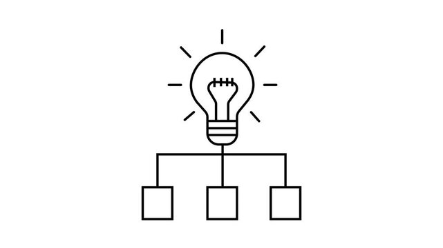 The video features a clean, minimalist line-art animation of a light bulb sitting at the top of a organizational chart or hierarchy tree.