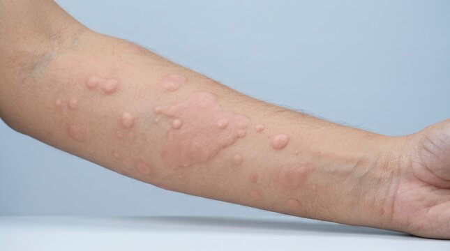 Severe Allergic Reaction with Hives and Urticaria Welts on Patient Arm