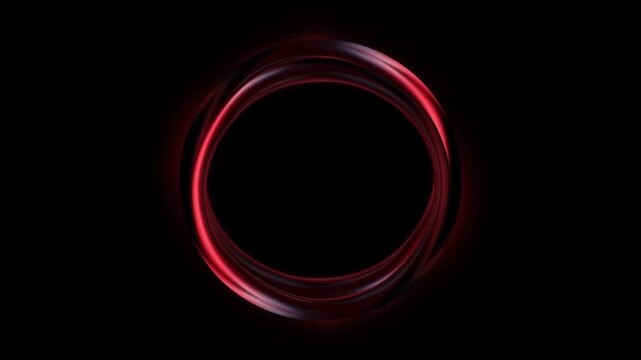 Red glowing ring pulses as a luminous portal. Sleek circular frame swirls on black background. Futuristic energy loop for tech branding.