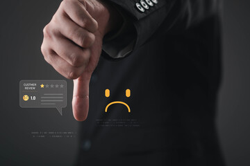 Negative customer review, one-star rating concept with poor customer experience, service failure, client feedback, reputation management for business improvement, quality control, customer retention.