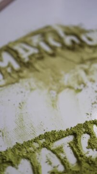 Vertical screen comparison of high quality and poor quality matcha powder showing differences in green color powder texture freshness and tea quality side by side clearly