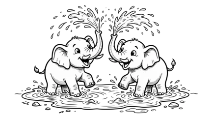 Fototapete Zoo Two playful elephants splashing water.  © Dhiyak