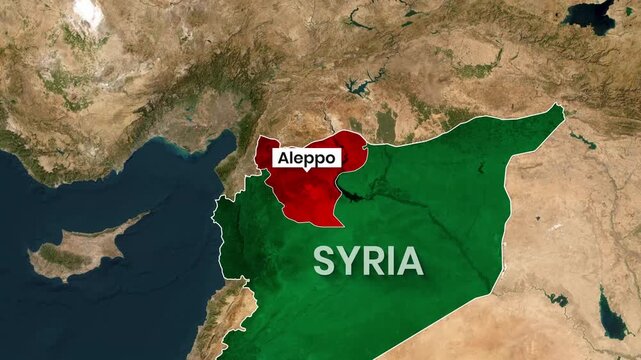 Animated map showing the Syrian region of Aleppo highlighted in red video