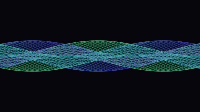 Abstract Digital Sine Wave Animation with Glowing Neon Blue and Green Mesh Grid Lines