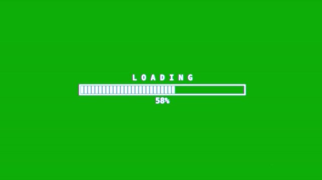 Loading bar animation on green screen background, digital progress indicator with percentage, minimalist white interface element for video editing