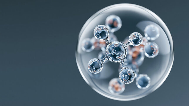 Floating glass orb featuring intricate atomic connectivity and internal shimmering particles for scientific display.
