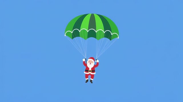 Santa Claus parachuting with gift boxes during Christmas celebration against blue sky
