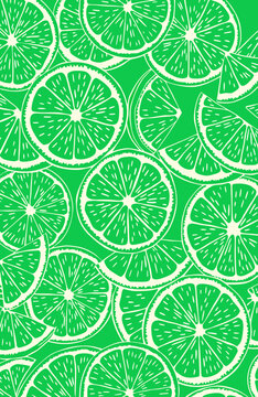 Vibrant Green Lime Slice Citrus Seamless Pattern Background