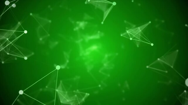 Abstract network connections in green glowing digital space with subtle camera movement