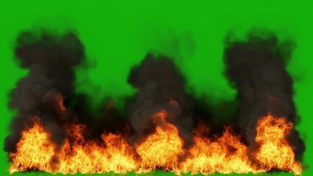 Seamless fire and smoke animation loop with green screen background for visual effects and transitions
