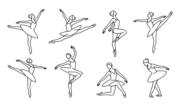 Elegant Classical Ballet Ballerina Theater Line Art Vector Logo Set