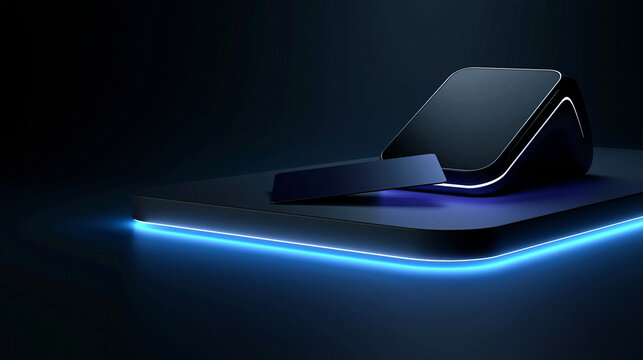 Futuristic card reader with glowing neon light edge for high end luxury retail and smart payment systems.