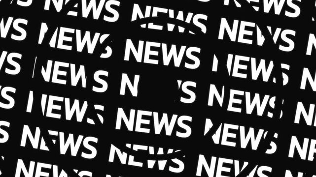 Concentric rotating word circles reveal the text 'NEWS' around copy space on a black background.
