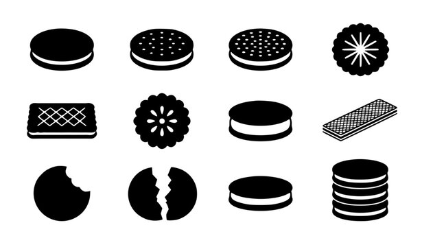 Minimal Black Cream Sandwich Biscuit and Cookie Icon Collection