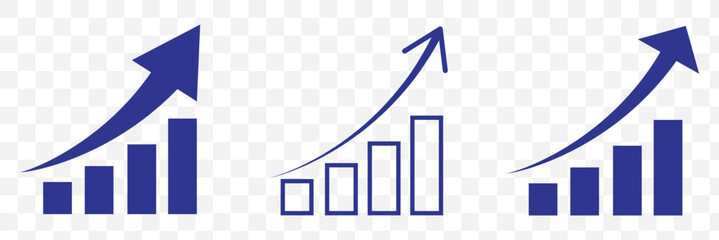 Fototapeta premium Growing bar chart with upward arrow icon set, success and progress symbol 