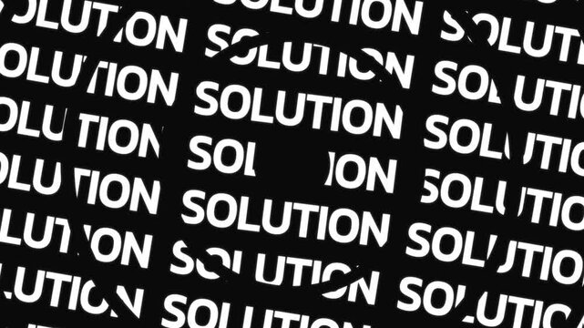 Concentric rotating word circles reveal the text 'SOLUTION' around copy space on a black background.