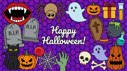 Fototapeta premium Happy Halloween Cartoon Icon Banner Background