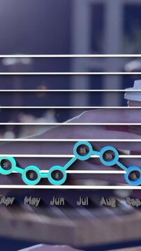 Animation of statistical data processing over mid section of male waiter serving coffee at a cafe