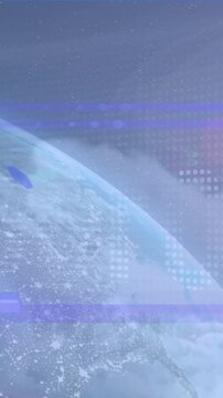 Animation of light spots and binary coding over globe against blue background