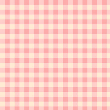 Seamless pink gingham check pattern vector background, classic checkered textile texture, cute fabric design