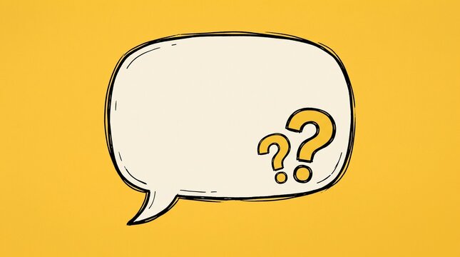 Empty speech bubble with question marks on a bright yellow background