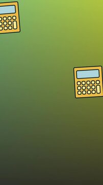Animation of calculators moving over soft green to yellow background