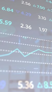 Animation of financial data processing over cityscape