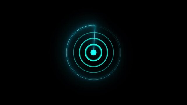Glowing neon radar technology animation on transparent background. Futuristic HUD Radar Circle User Interface Target Searching Icon Concept. Military target navigation interface system. See Less