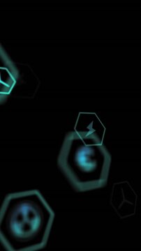 Animation of moving ecology icons on black background