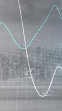 Animation of light spots and diagrams over cityscape