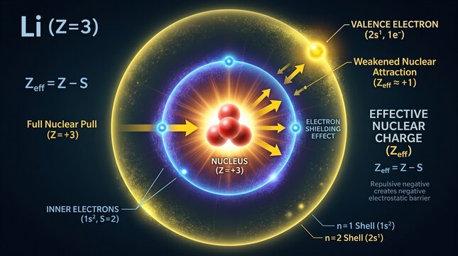 Lithium atom structure diagram. Atomic model with electrons and nucleus