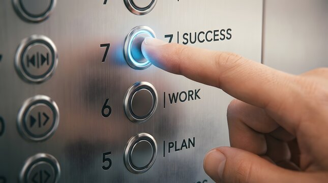 Finger pressing button for success on elevator panel