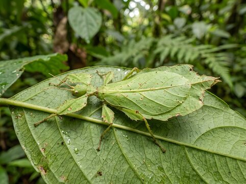 Leaf Insect Camouflaged on Tropical Foliage