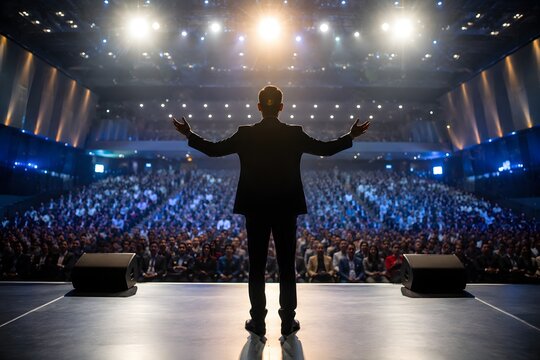 Motivational Speaker Presenting to Large Audience