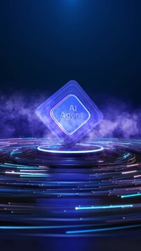 AI Agent symbol floats futuristic platform data trails, agentic AI, autonomous automation, generative intelligence, intelligent workflows, systems, digital assistants, future enterprise 19.