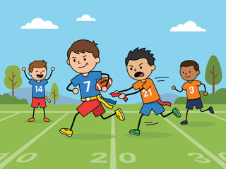 kids boys flag football illustration competition cup play field recreational recreation sport