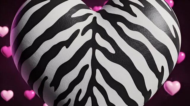 Abstract Heart Shapes and Zebra Pattern Heart Surrounded by Pink and White Hearts on Dark Purple