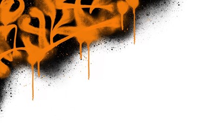 Fototapeta premium Dark orange and black spray paint drips corner border clip art. Abstract aerosol graffiti tagging texture background isolated on white background for graphic design.