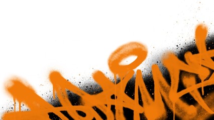 Fototapeta premium Orange and black spray paint drips corner frame clip art. Abstract aerosol graffiti tagging texture background isolated on white background for urban banner layout.