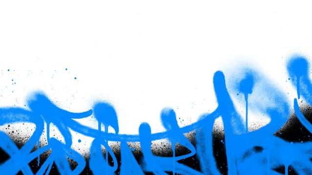 Blue and black spray paint drips border clip art. Abstract aerosol graffiti tagging texture background isolated on white background for urban banner design.