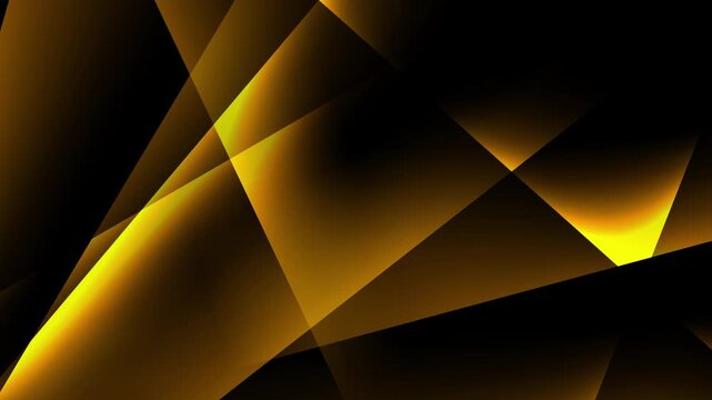 Abstract animated background with glowing golden effect in dark space, random moving cutout shapes creating modern motion graphics, for ads, design creative, digital art, or elegant corporate themes
