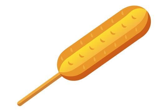 Golden crispy corn dog on stick isolated vector illustration for fast food and snack design