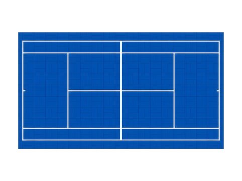 Aerial view of a blue tennis court with white lines vector illustration