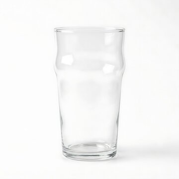Empty clear beer glass standing on a white background