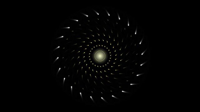 Abstract swirling spiral light particle animation on black background