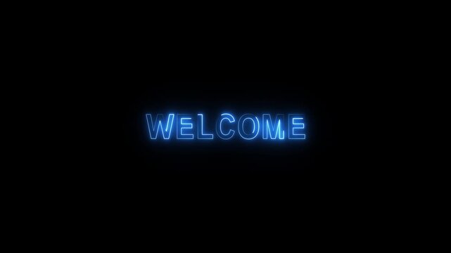 Neon blue welcome sign animation, glowing digital text overlay for business presentations and websites