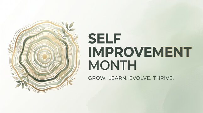 Self improvement month banner design featuring tree rings and growth theme