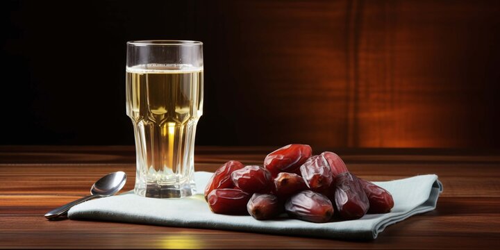 Natural Sweetness: Glass of Refreshing Beverage with Pile of Dat